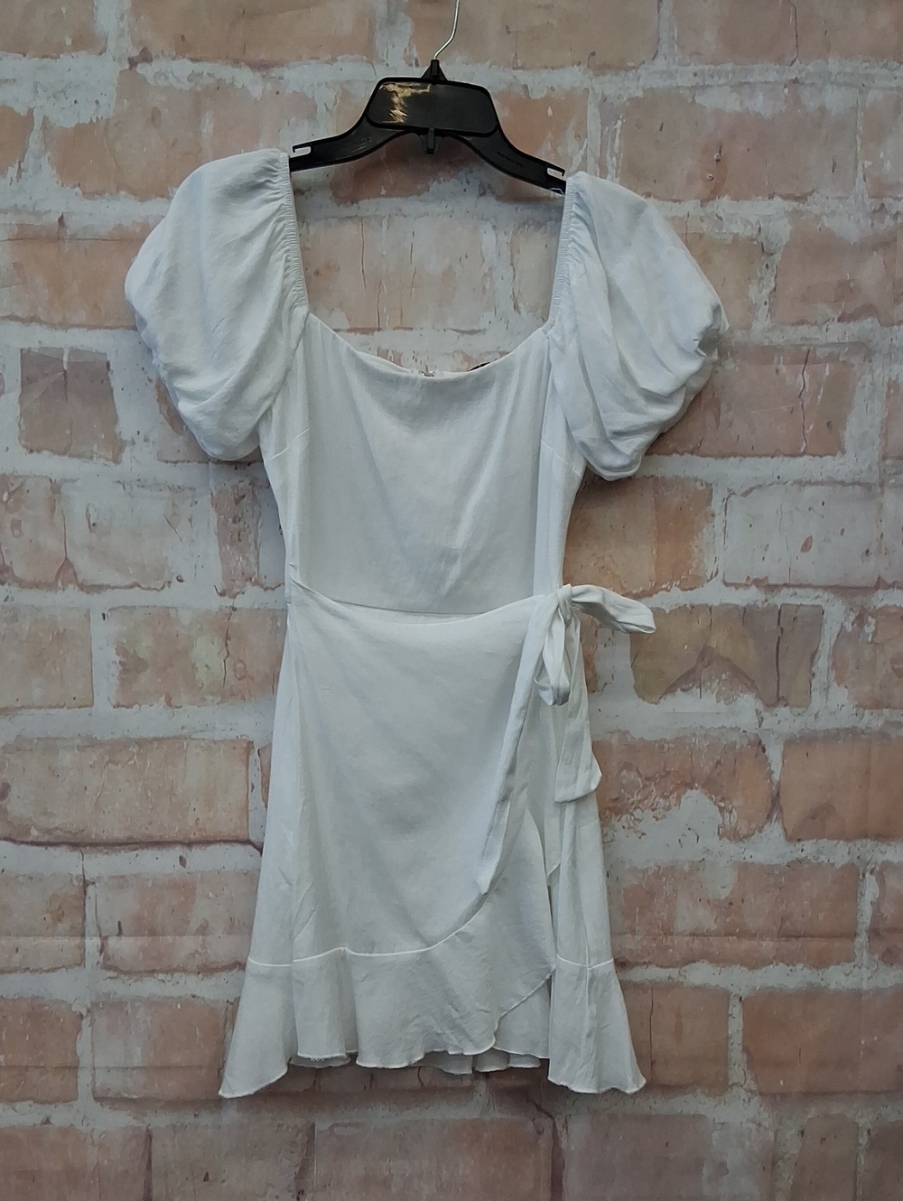 Trixxi White Puff-Sleeve Wrap Dress